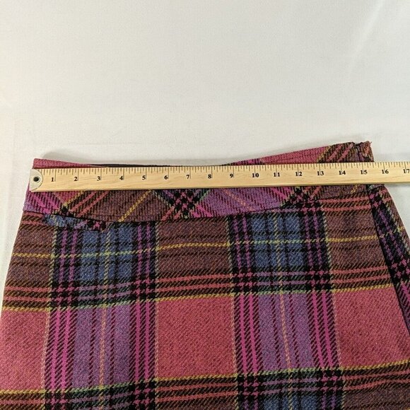 L.L. Bean Pink Plaid Wool Skirt Women's 8 Short Knee Length Slit Tartan Pencil - Picture 14 of 15